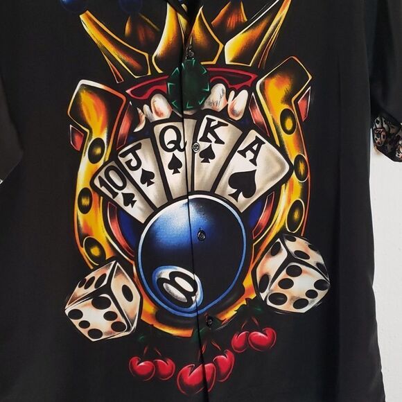 Men's Lucky Gambling Shirt 8 Ball Cards Las‎ Vegas Cards Dice Crown S1ot Machine - Picture 2 of 6